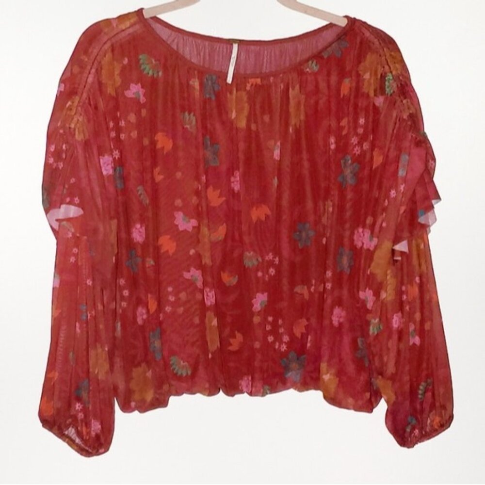 Free People Top "Floral Wildflower Honey" Balloon Sleeve Elastic hem